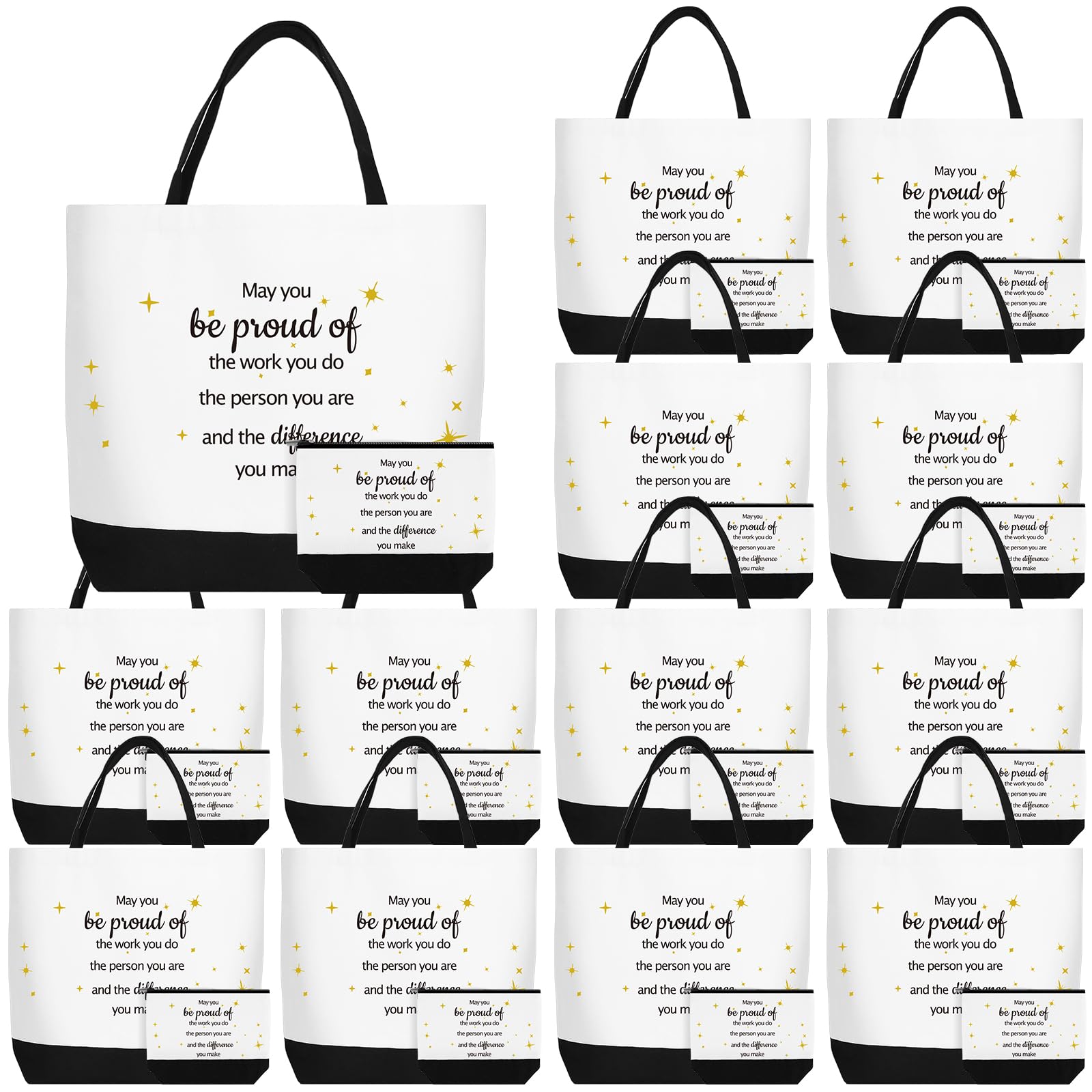 12 Sets Employee Appreciation Gift Bag Bulk Thank You Canvas Tote Bag Cosmetic Bags with Zipper May You Be Proud Gifts for Coworker Teacher Nurse