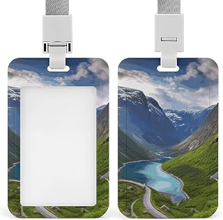Norwegian Fjords ID Badge Holder Durable ABS Plastic Card Case Protector with Lanyard, Push-Pull Slot, Stylish Lanyard ID Card Holders for Office Corporate Use