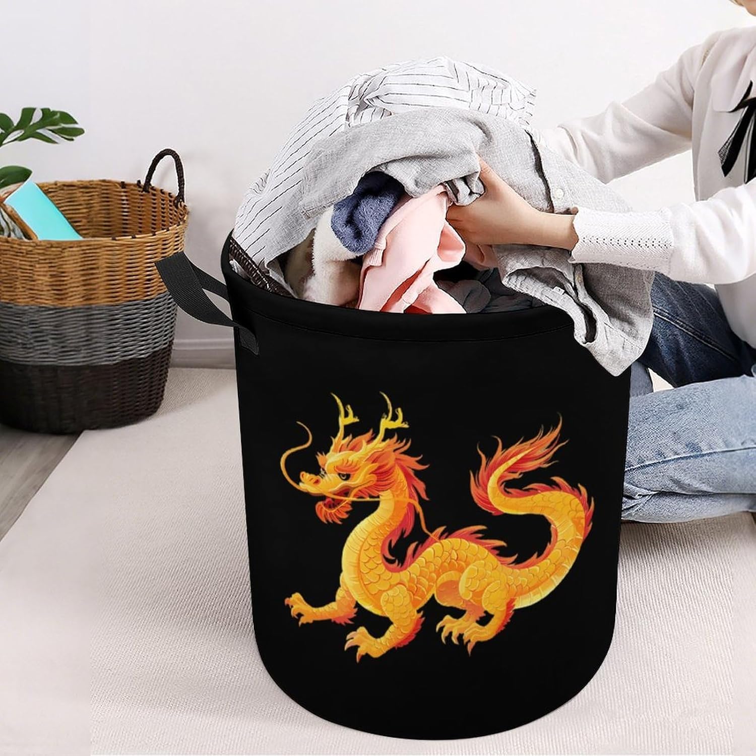 Golden Dragon Novelty Collapsible Laundry Baskets Waterproof Clothes Hamper Storage Bins with Handles 13.8"x13.8"x17.3" 17.3"x17.3"x17.3"