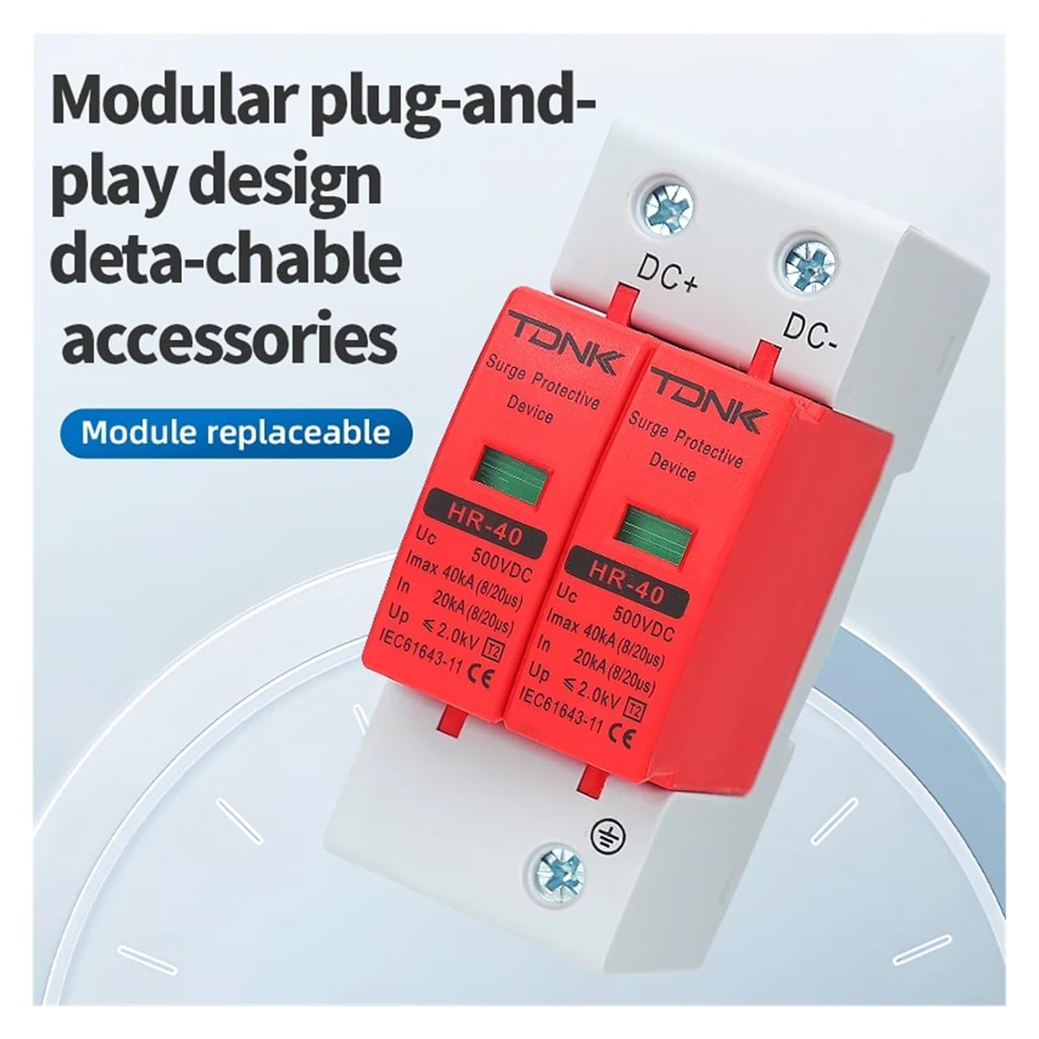DC2P Series Surge Protection Device 500V 600V 800V 1000V for Photovoltaic Solar System(500V)