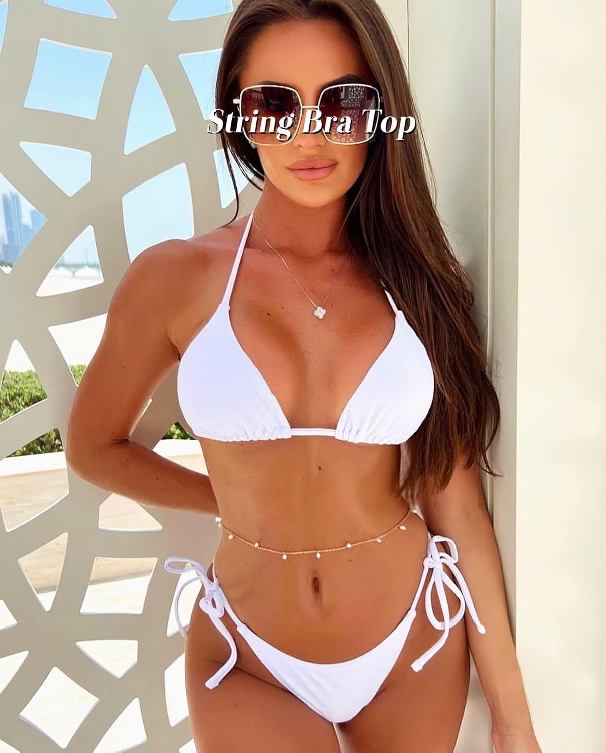 TZLDN Triangle Bikini Top for Women String Bathing Suit Tops Padded Swimsuit Sexy Tie Back Swim Suit - Image 4