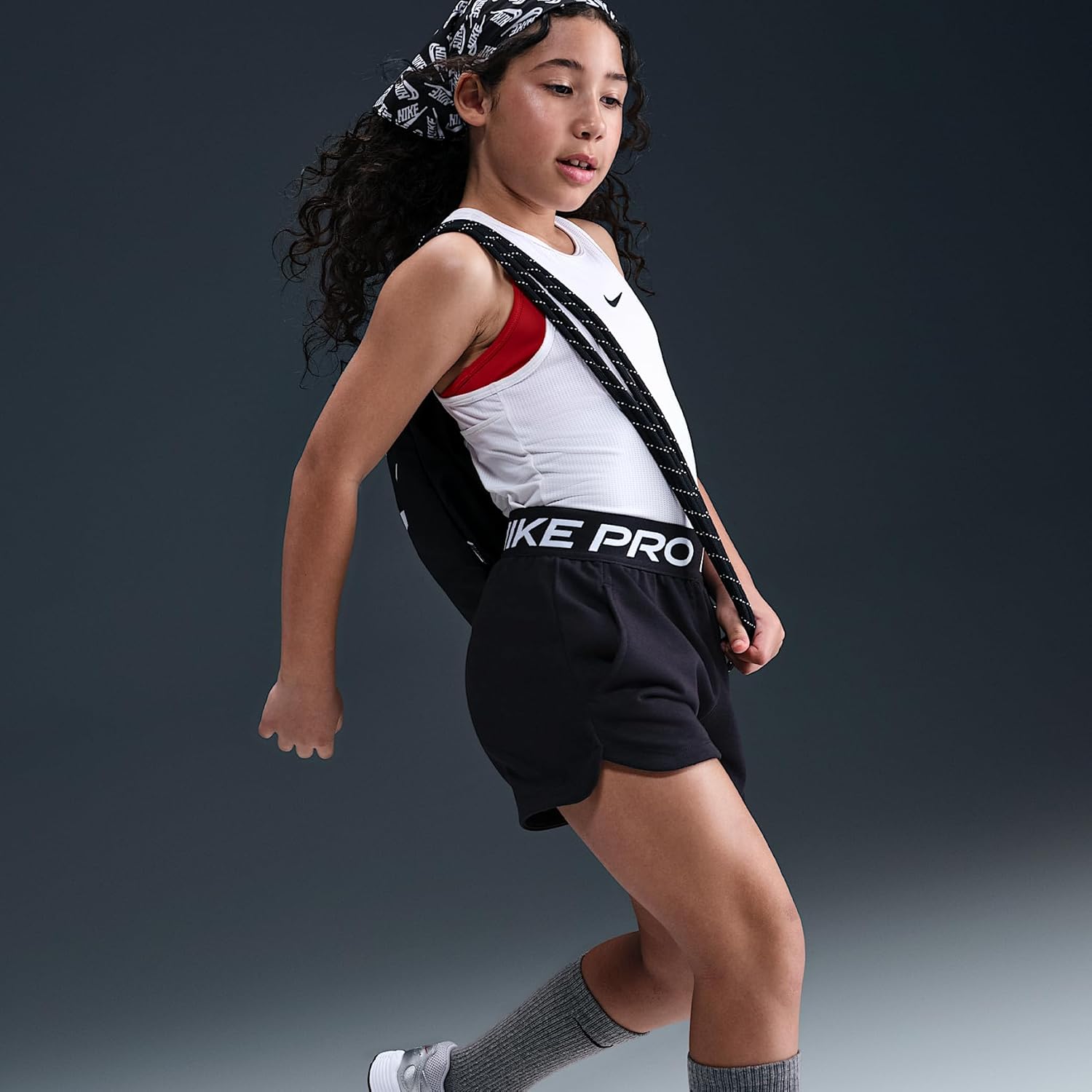 Nike Pro Fleece Big Kids' (Girls') Dri-FIT Shorts (Black/Black/Black/White)