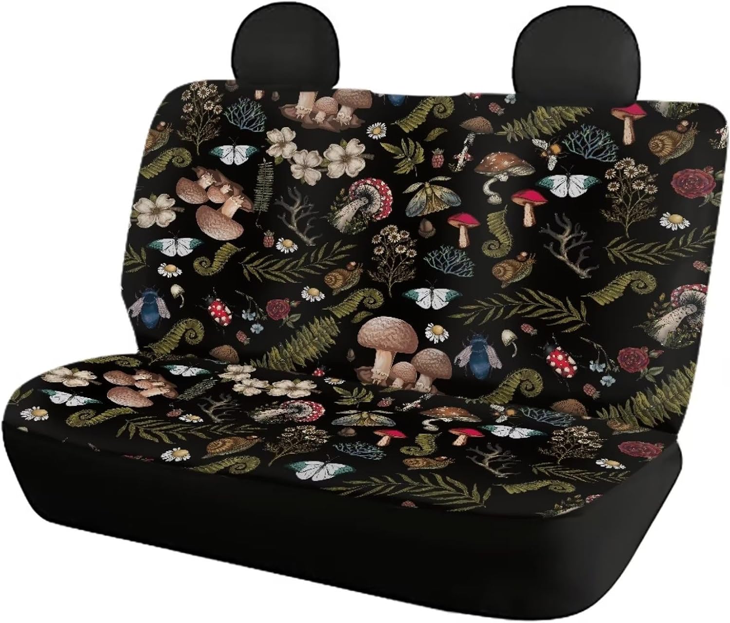 Wild Forest Mushroom Snail Ferns Design Car Accessories for Women Honey Bee Daisy Hippy Car Seat Covers Front Rear Seat Covers Universal Fits for Truck,Sedan,SUV Auto Interior Protector