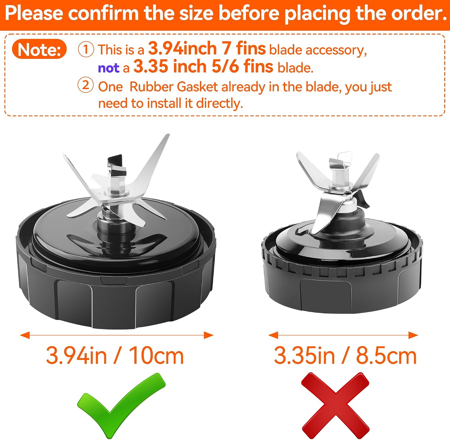 SS101 Replacement Blade for Ninja Blender, 4in/10cm, 7 Fins Blender Blade for Nutri Ninja Foodi Power Blender SS100 SS101C SS150 SS300 SS350 SS351 SS400 CO101B CO150B CO351B, with Hook, Brush, Gasket