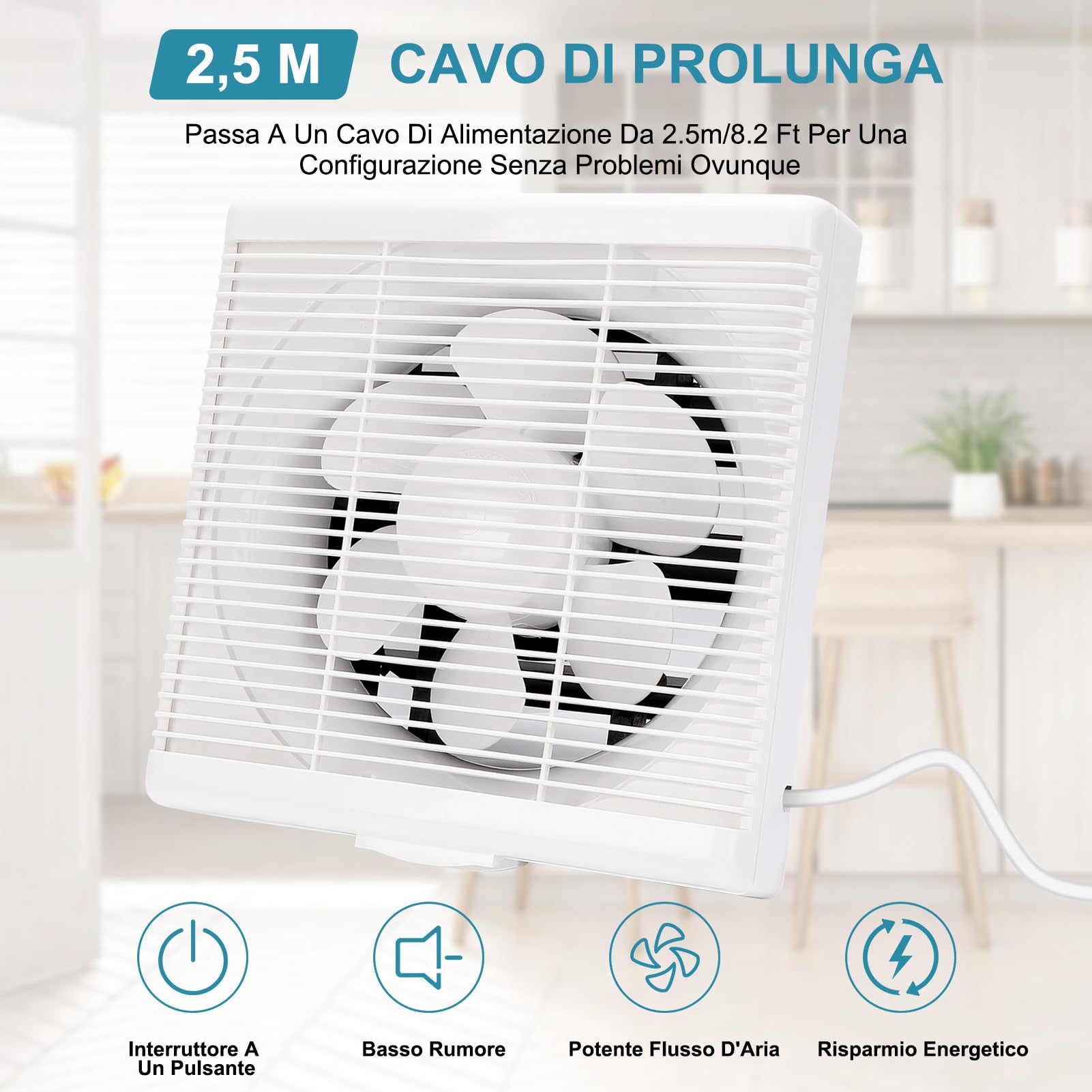 195 mm Aspiratore Da Bagno, Estrattore Ventilazione Con Valvola Di Non Ritorno, Ventola Aspirazione Per Raffreddamento Di Case E Magazzini, Ventilazione, Circolazione Dell'Aria (127CFM)