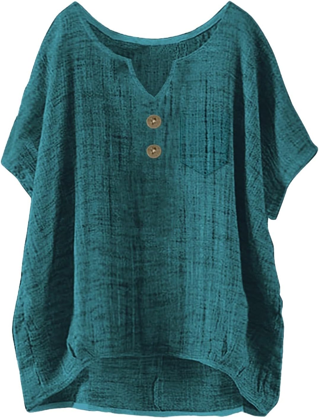 Women's Summer Casual Oversized Linen V Neck Button Short Sleeve Cute Solid Blouse Shirt Top
