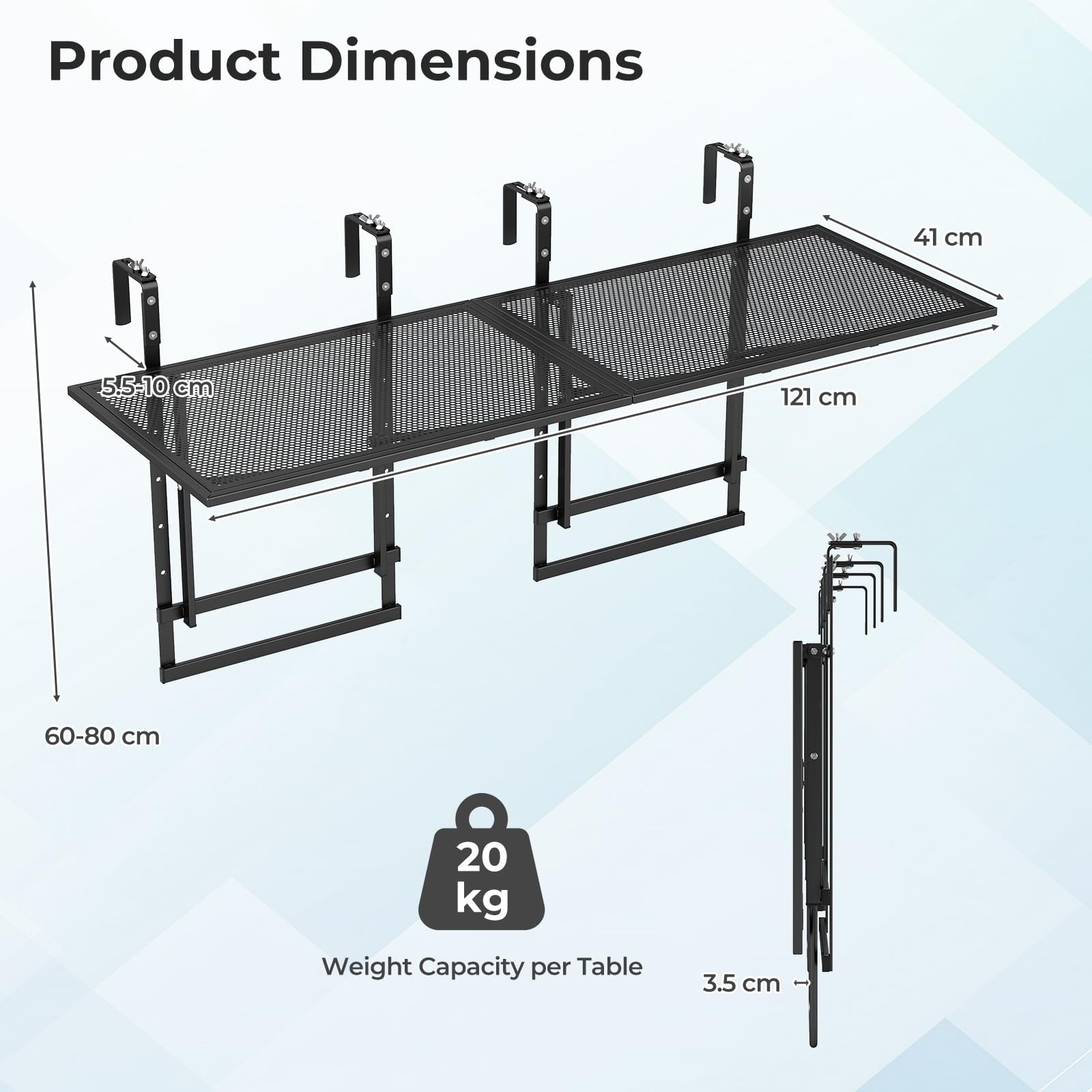 COSTWAY Lot de 2 Tables de Balcon Suspendue Pliable