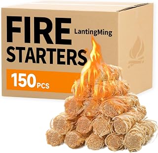 LantingMing 150 Pack Waterproof Natural Fire Starters for Fireplace, BBQ, Campfire, Pizza Oven - Quick Light Charcoal Starters