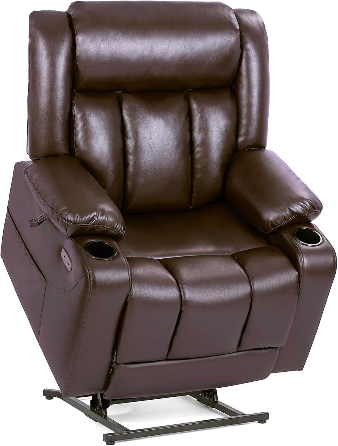 EONIX Dual Motor Oversized Power Lift Recliner Chair for Elderly, 400lbs Heavy Duty Faux Leather Recliner with Massage and Heat, Big and Tall Lay Flat Lift Chair with Cup Holders, SLRY006, Dark Brown