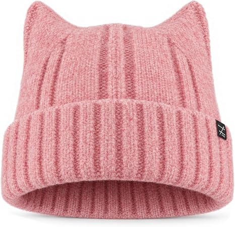 Zylioo XXL Beanie with Cat Ear for Women, Big Head Fuzzy Winter Knit Hat