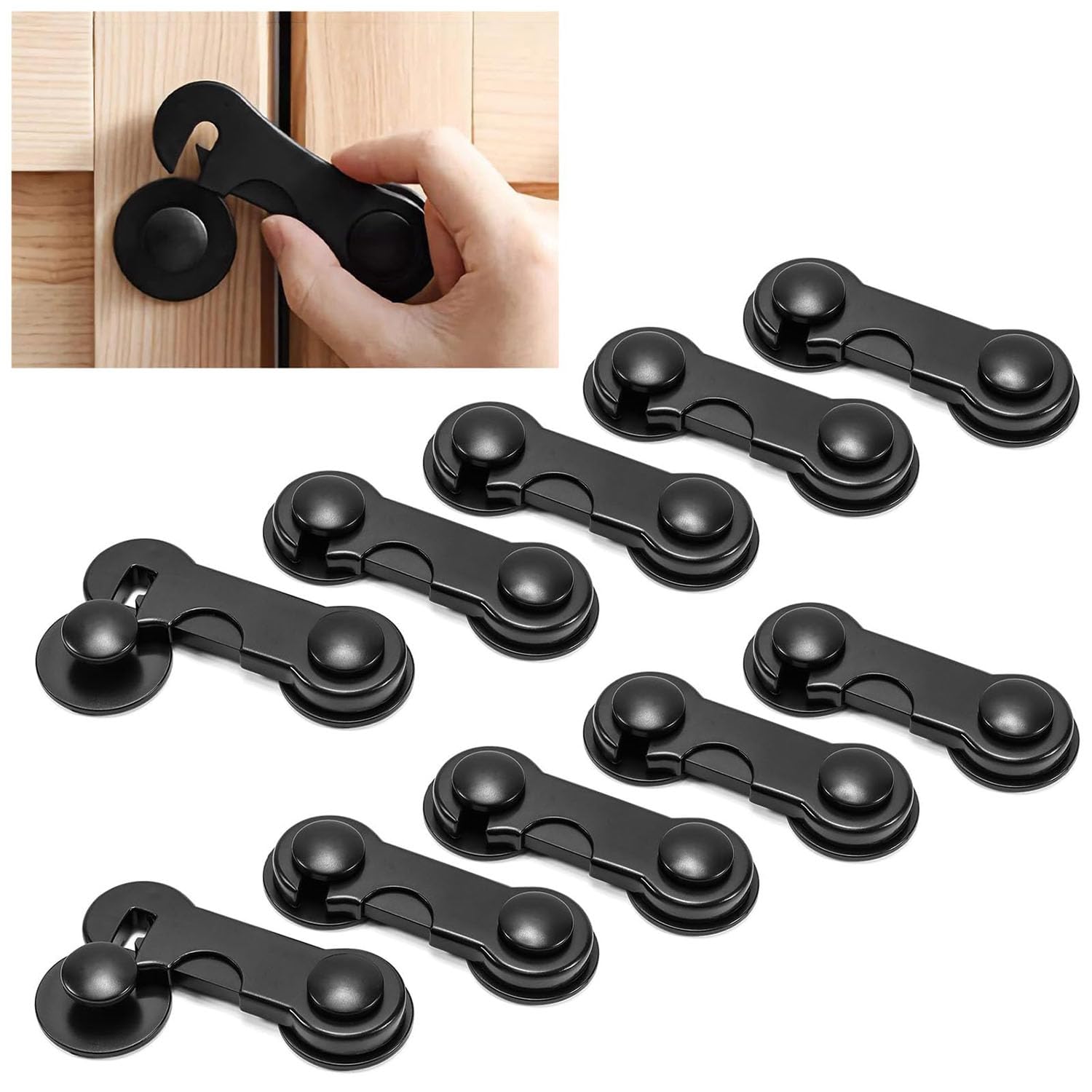 X spring Child Safety Cabinet Locks, 10 Pack Self-Adhesive Cabinet Door Locks, Easy Installation and Durable Material Fridge Locks, Proof Cabinet Locks for Refrigerators, Cabinets, Freezers