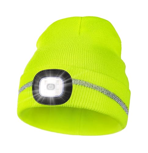 MELASA Reflective Stripe LED Beanie Safety High Visibility Winter Hat