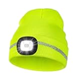 MELASA Reflective Stripe LED Beanie Safety High Visibility Winter Hat with Light for Outdoor Work Sports Gifts for Men Dad