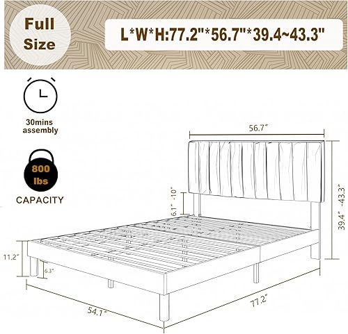 Miniatura 2 de Mhjinuwet Base de cama de tamaño matrimonial, plataforma tapizada de tela de lino con cabecero, fácil montaje, no necesita somier, antideslizante y