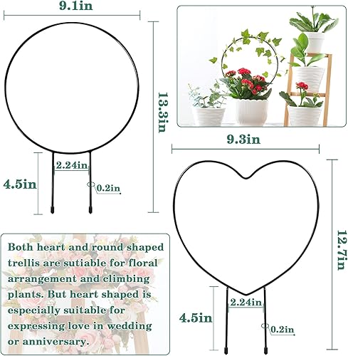 Miniatura 9 de Halatool Paquete de 6 enrejados de metal negro para plantas trepadoras, soporte circular de hierro para plantas en maceta, interior y exterior,