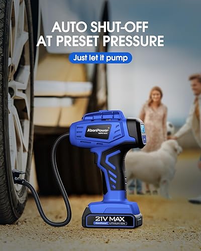 Miniatura 5 de KeenPower Inflador de neumáticos inalámbrico inteligente, compresor de aire portátil recargable de 21 V, bomba de aire de mano de 160 PSI con 4+N