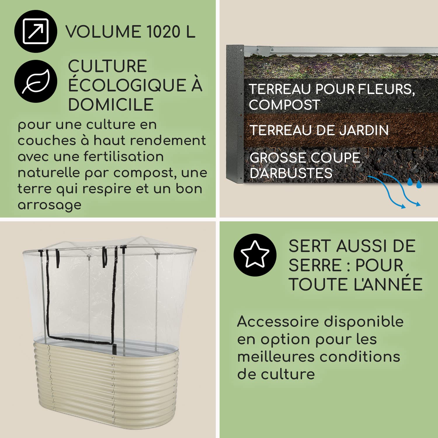 blumfeldt Jardiniere sur Pieds, Espace Potager sur Pied Jardinage Extérieur, Potager Surélevé en Hauteur, Sureleve Exterieur Jardin et Balcon, Bac Pied en Acier, 804L, 1,6 m