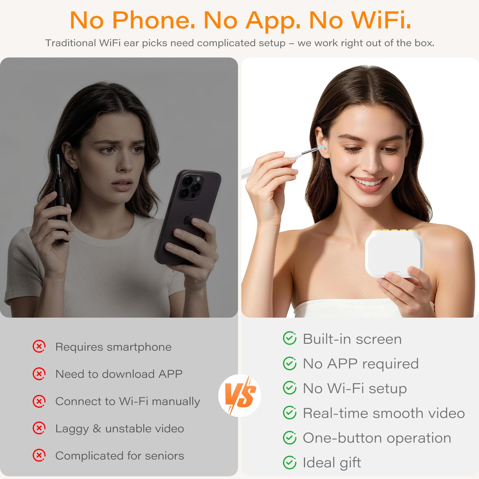 Otoscope Cure Oreille Avec Écran Intégré Et Gyroscope, Pas De Téléphone, Pas D'Application, Pas De WiFi, Nettoyage Caméra 1080P HD Avec 6 LED, Kit Élimination Cérumen Pour Seniors Et Toute La Famille
