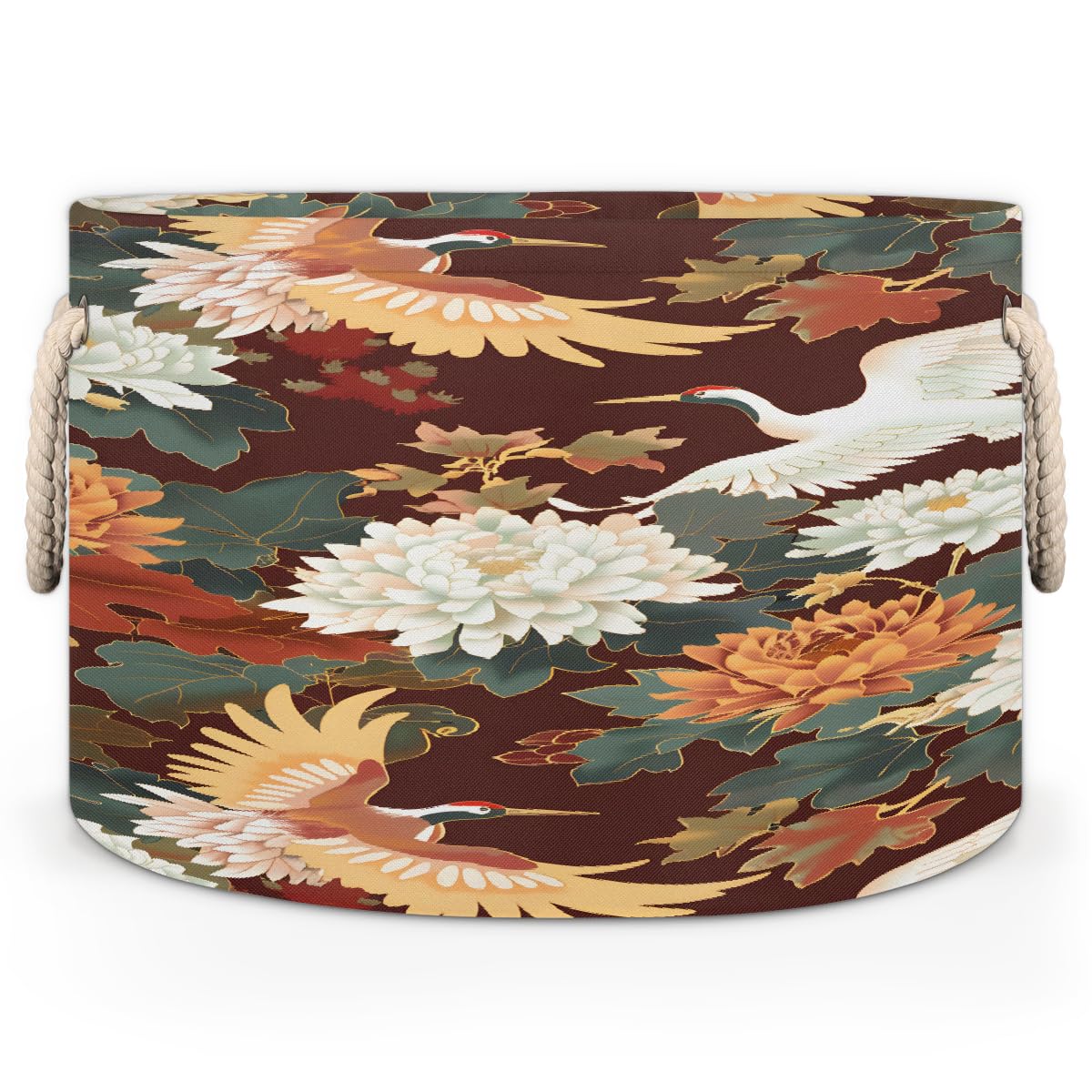 Large Round Storage Basket with Handle Japanese Animal Flower Kids Toy Storage Bin Foldable Laundry Hamper Cube Clothes Blanket Organizer Box for Living Room Bedroom Laundry Room Storage Decor