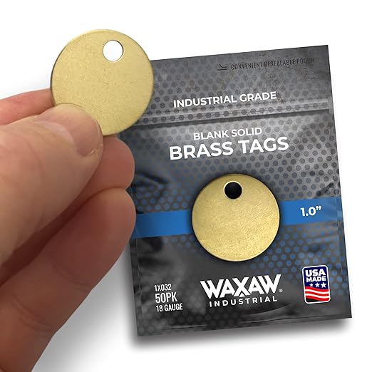 WAXAW 1 Solid Brass Stamping Tags (50 Pack) Industrial Grade 0.040