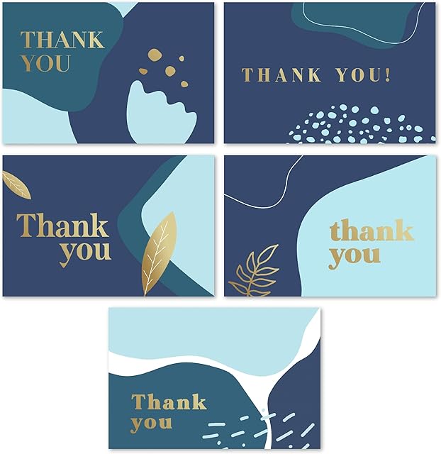 Rileys & Co Thank You Cards with Matching Envelopes | 50-Count, Gold Foil - Blank Note Cards, Perfect for Wedding, Business, Gift Cards, Graduation, Baby Shower, Funeral (Navy Blue)