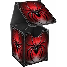 Card Deck Box, Card Storage Box Fits 100+ Single Sleeved Cards, Large Capacity PU Leather Card Storage Box with Strong Magnet for Magic Commander TCG/CCG, Red Spider
