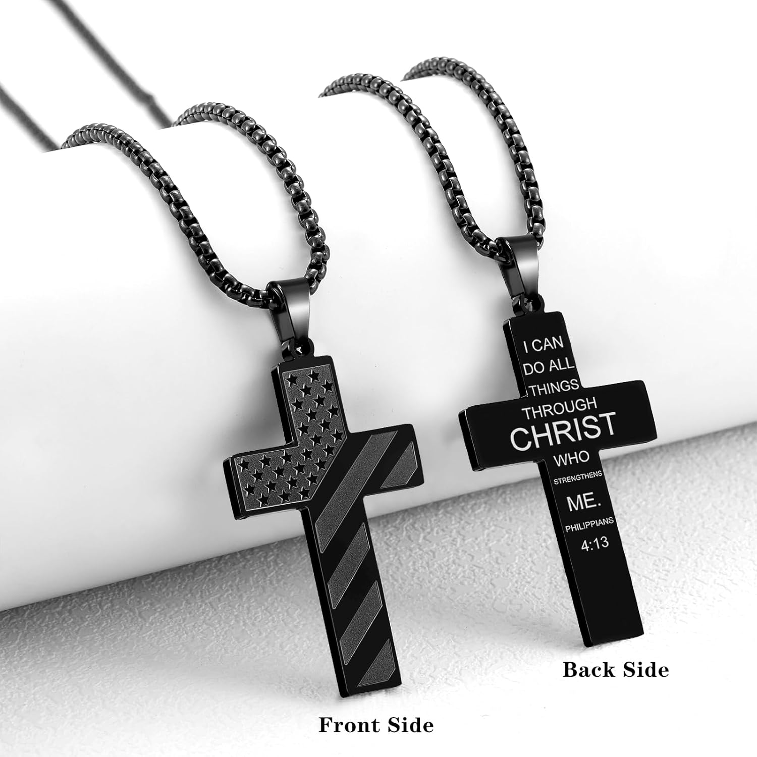 RWQIAN American Flag Cross Necklace for Men Bible Verse, Christian Religious Scriptures Faith Baptism 1st First Communion Pendant Chain for Boys, Fathers Dad Day Graduation Jewelry Gifts for Him - Image 4