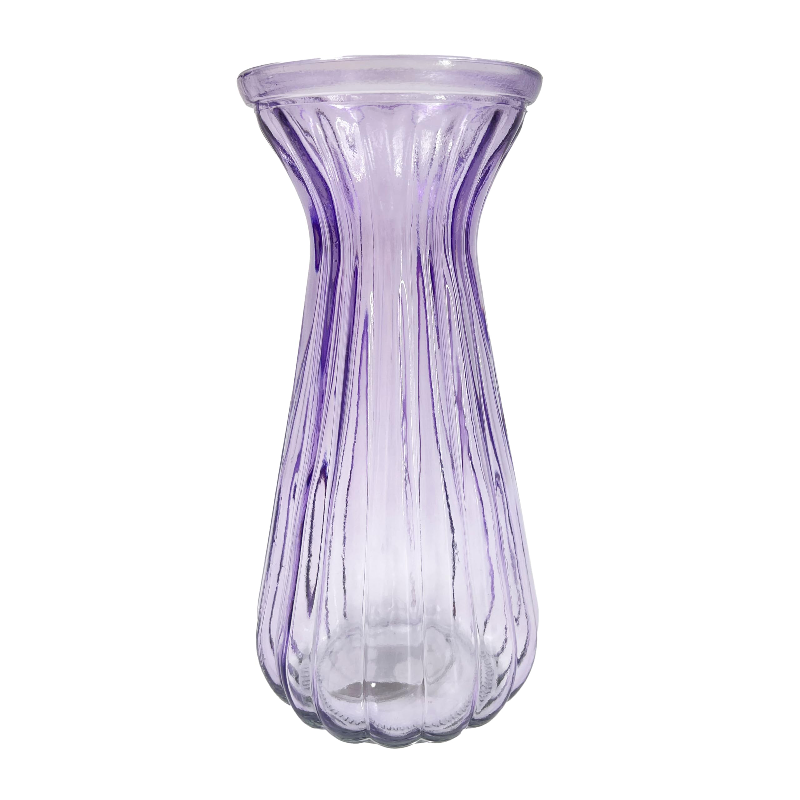 Lilac Textured Ribbed Patterned Glass Vase Flower Bud Jar 22.5cm Home Decoration Ornament