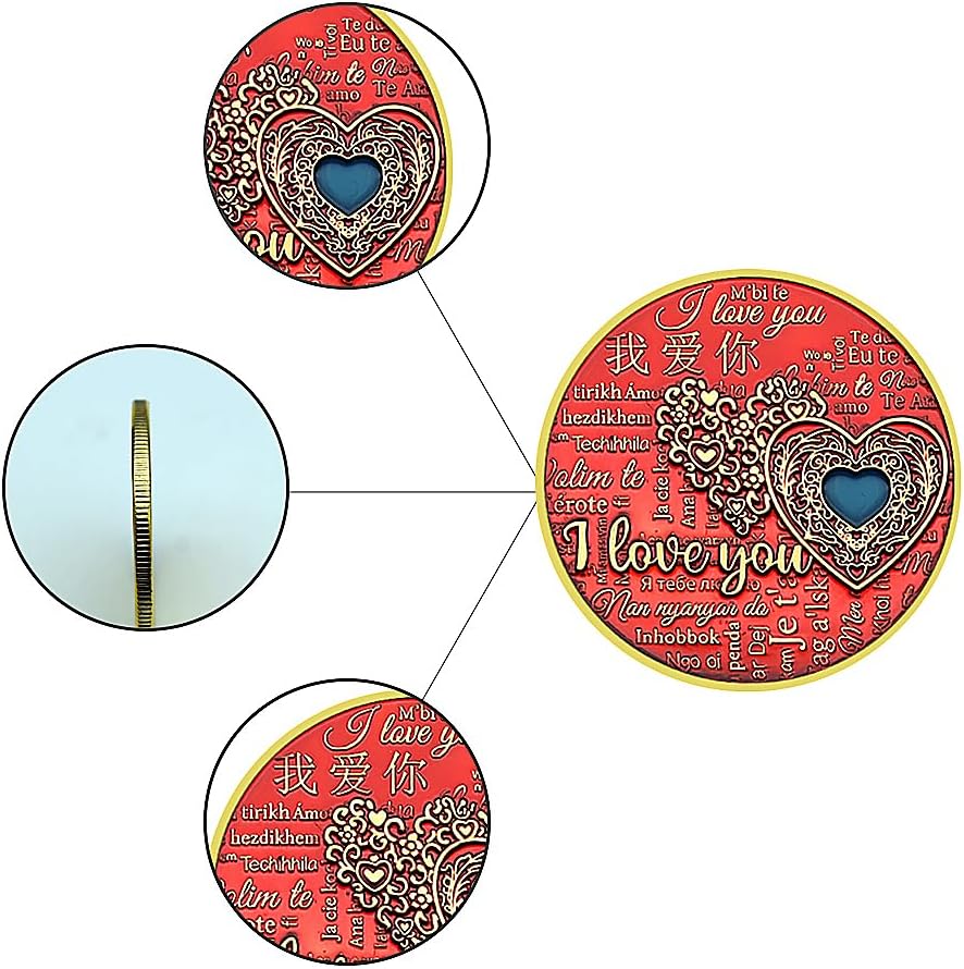 2pc/Box I Love You Commemorative Coin Metal 3D 100 Languages Heart-Shaped Challenge Coin for Girlfriend Wife Valentine's Day Gift with Certificate and Gift Box