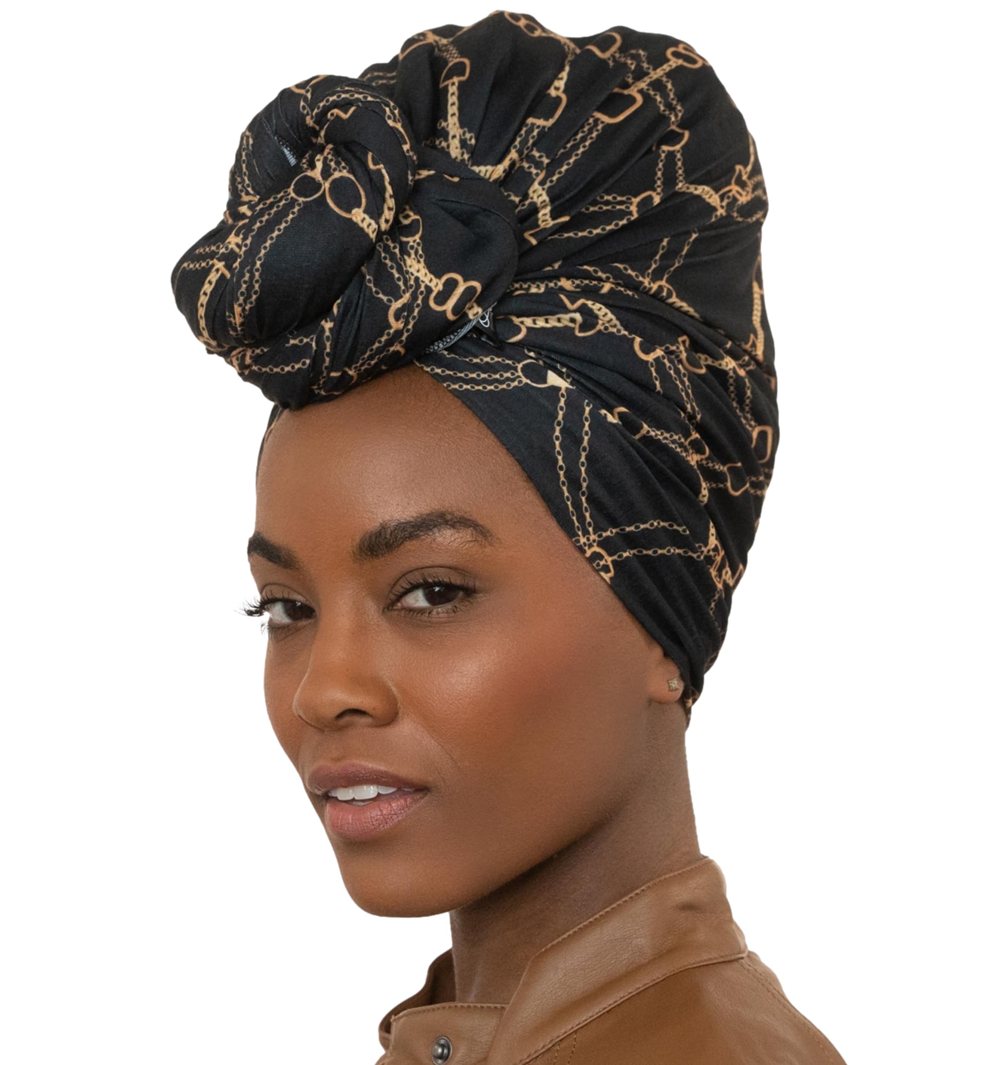 Olivia SylxAfrican Head Wraps for Black Women, Jersey Scarfs for Women Headwrap, Hair Scarf for Black Women, Soft & Stretchy - Chains