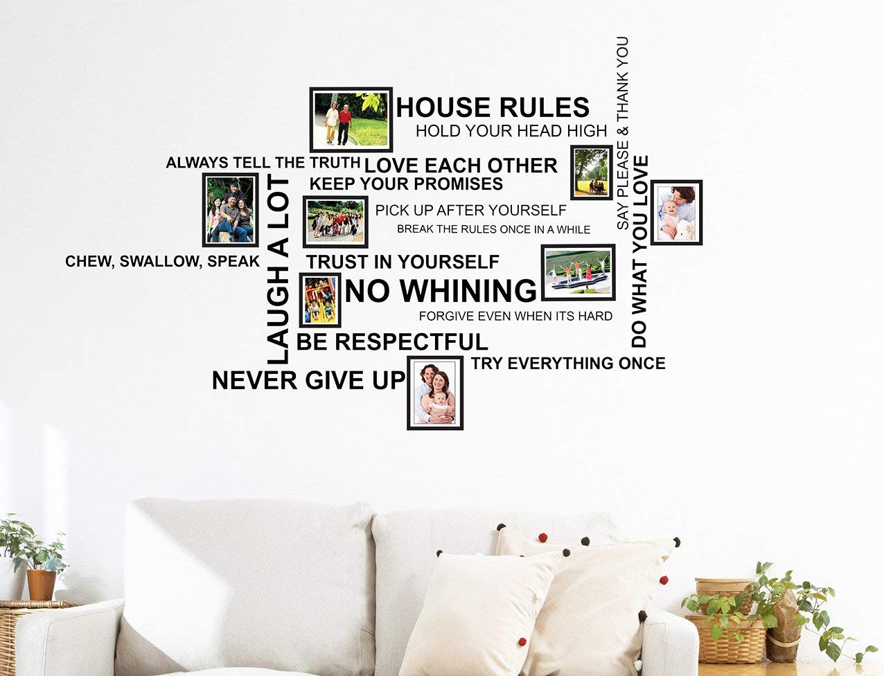 Wallflexi House Rules Quote Birdcage Wall Stickers with Photo Frame, Vinyl, Multi-Colour, 90 x 30 x 0.05 cm