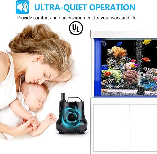 CWKJ Fountain Pump, 550GPH (40W 2200L/H) Submersible Water Pump, Durable Outdoor Fountain Water Pump with 6.5ft Tubing (ID x 1/2-Inch) for Aquarium, Pond, Fish Tank, Water Pump Hydroponics, Backyard