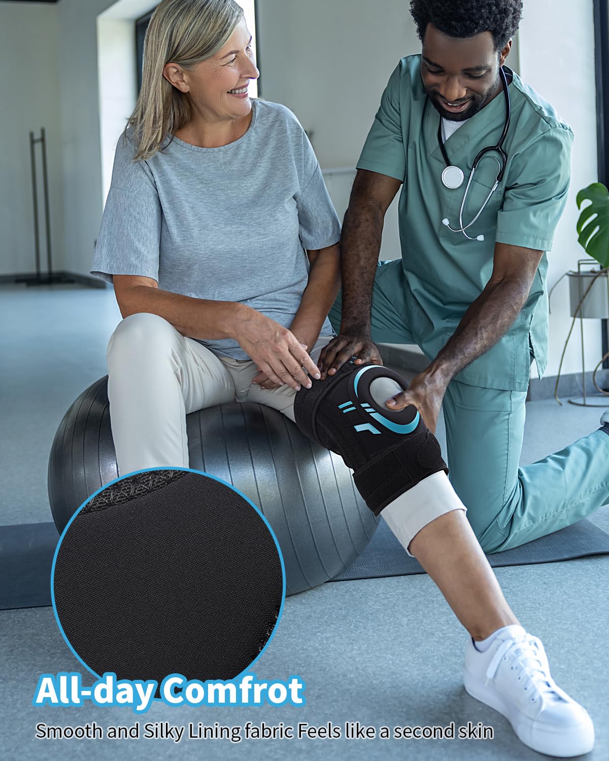 ABYON Knee Brace for Knee Pain, Meniscus Tear & Arthritis –[Patented] Medical-Grade Compression Knee Support with Side Spring Stabilizers & Patella Gel Pad– Adjustable Wrap Patella Stability for Men Women – See How to Size Video Before Ordering - Image 4