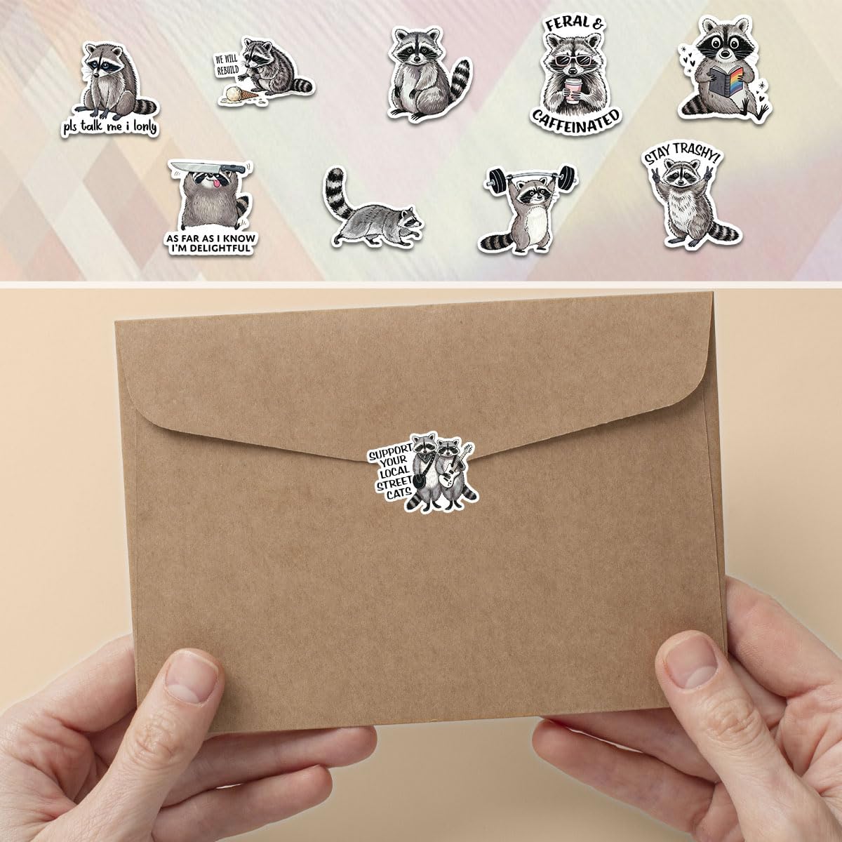 (10pcs-3in) Funny Raccoon Stickers – Gift for Friends, Parents, Siblings, Teammates, Teachers, Students, Colleagues, Family – Ideal for Laptops, Water Bottles, Tumblers, Journals, Scrapbooking RC image 3