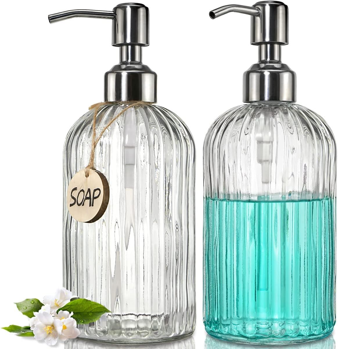 Luxansa Pack of 1 Clear Glass Soap Dispenser Refillable Liquid Hand Soap Dispenser Bottle Pump for Bathroom, Handwash Liquid Bottle, Glass Sanitizer Hand Dish Dispenser, Lotion Dispenser for Kitchen