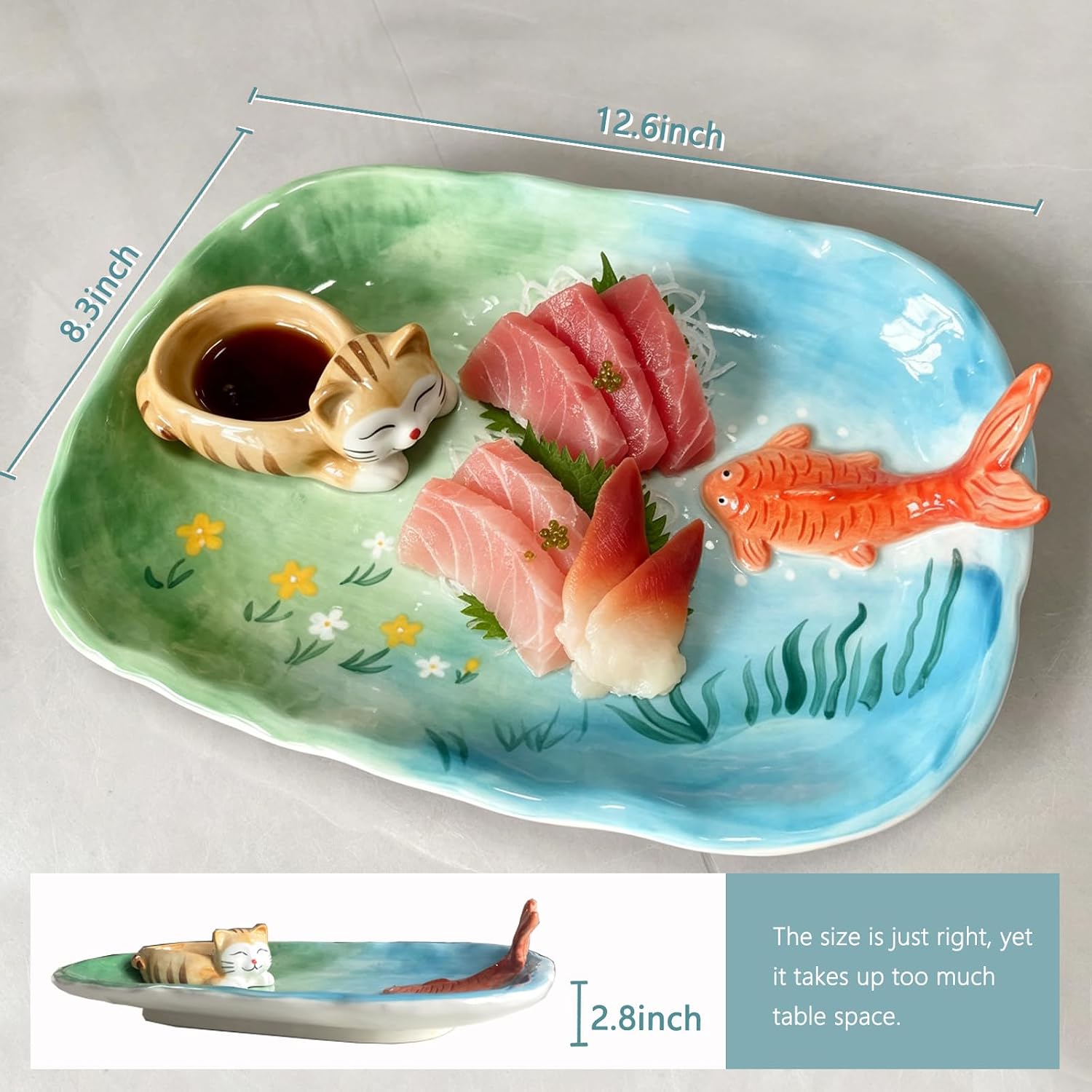 Funny Cat Sushi Plate - Hand‑Painted Ceramic Cute Plates Party Decorations
