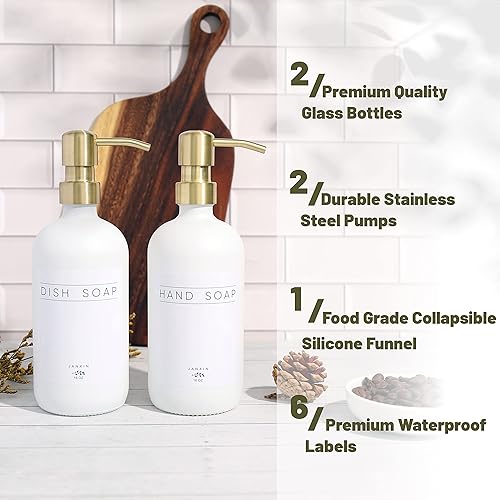 Miniatura 5 de Dispensador de jabón de vidrio, 2 unidades, dispensador de jabón para fregadero de cocina con bomba, moderno dispensador de jabón de baño con