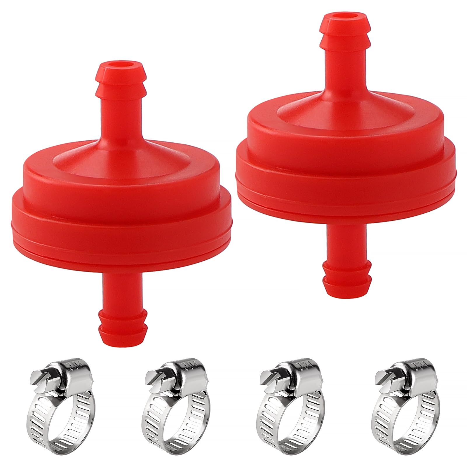 VooGenzek 2 PCS 1/4" I.D. Red Inline Fuel Filter, Lawn Mower Inline Gas Fuel Filter Replacement, with 4 PCS Clamps, Compatible with BS 298090 298090s