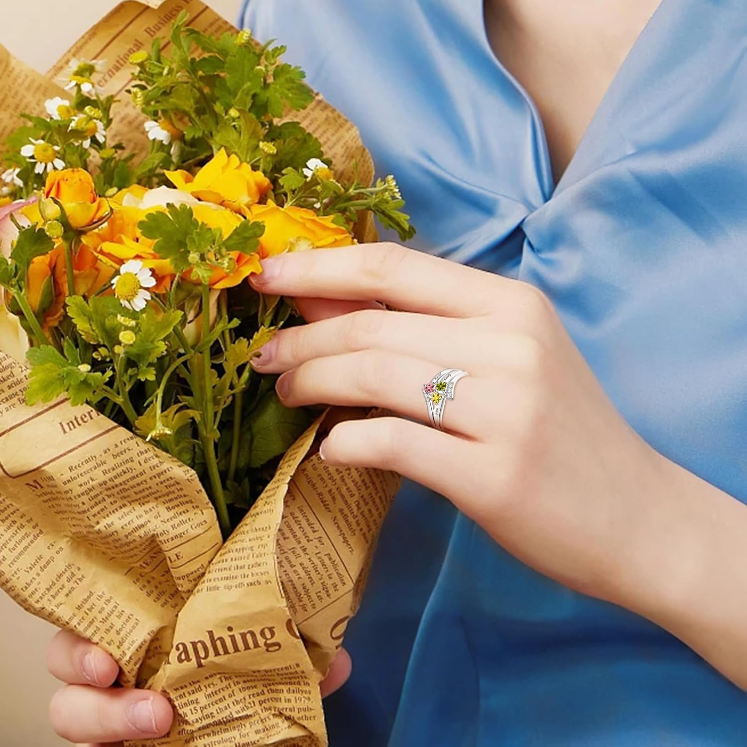 MissNaNa Personalized Mother Rings Birthstone Ring Customized Ring with 1-9 Name Rings Birthday Christmas Gift for Women