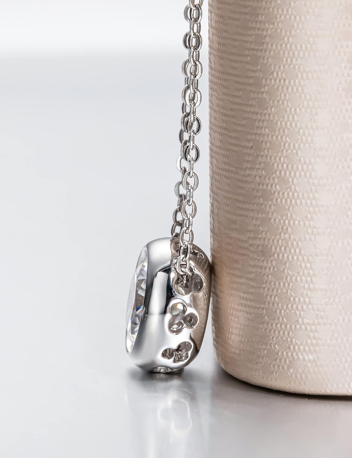 14K White Gold over S925 Sterling Silver 2ct Diamond Bezel Pendant Necklace for Women, Brilliant Round Cut Diamond, Engagement, Thoughtful Gift for Wife on Wedding Day - Image 5