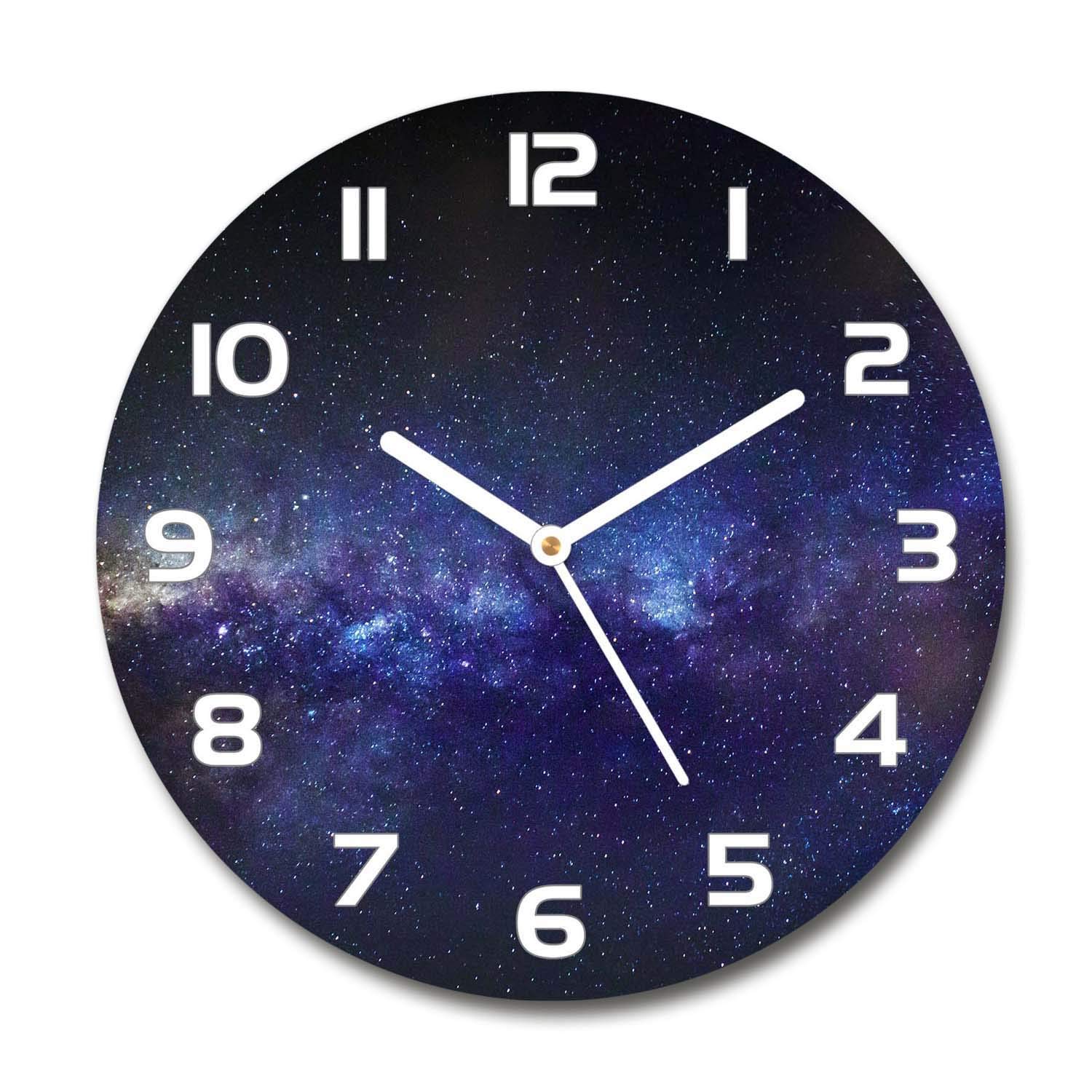 Horloge en Verre 60x60cm Tulup, pendule silencieuse motif Voie Lactée