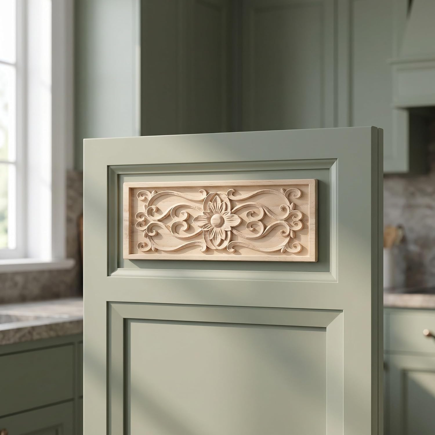 2pcs Paintable Wood Onlays for Furniture, Ornate Cabinet Appliques
