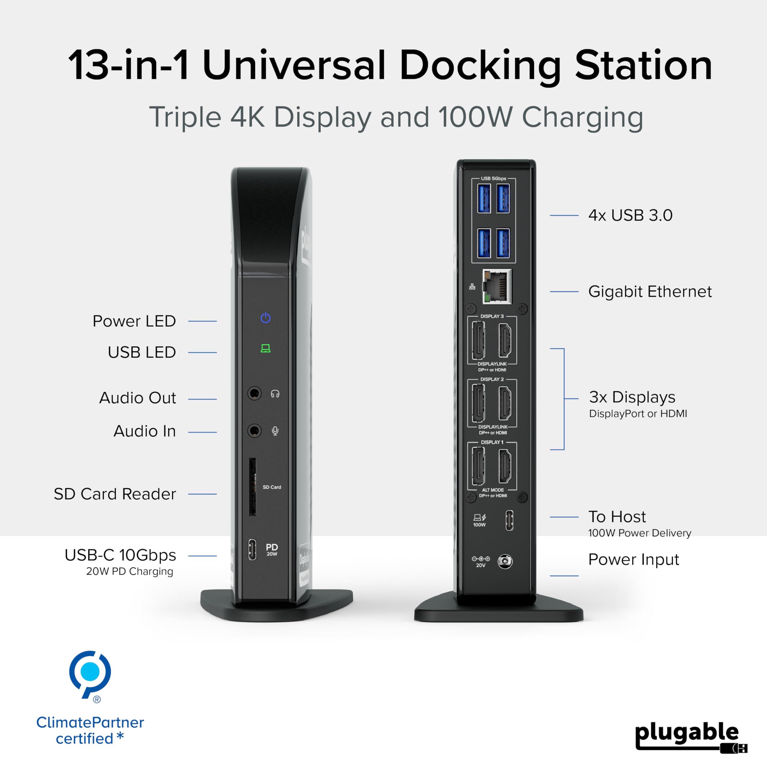その他 plugable USB-C 4K DOCKING STATION Plugable USB-C 4K Triple Display Docking Station with Charging