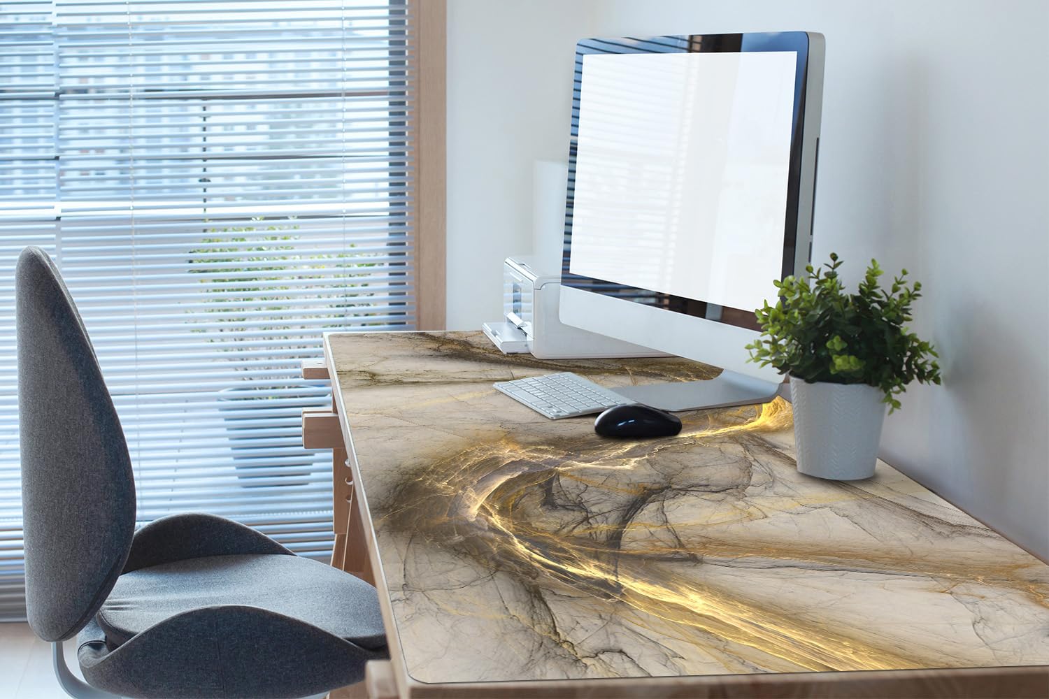 Sottomano da Scrivania 120x60 cm in Vinile PVC Protezione e Decorazione Facile da Pulire Superficie Protettiva per Ufficio e Casa Antiscivolo Impermeabile - marmo dorato