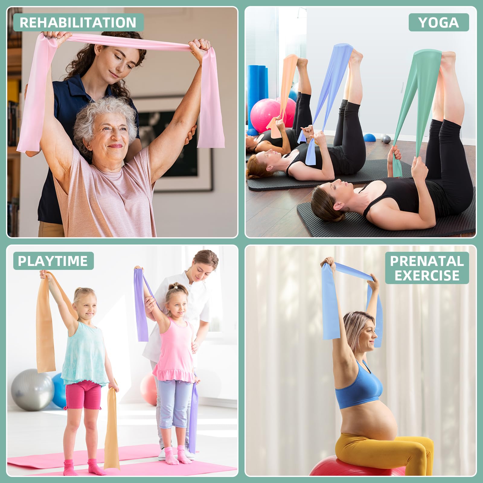 Bandas elásticas para ejercicio, bandas de resistencia de 5 niveles para entrenamiento, bandas de ejercicio para terapia física, pilates, rehabilitación, estiramiento, entrenamiento de fuerza y juego