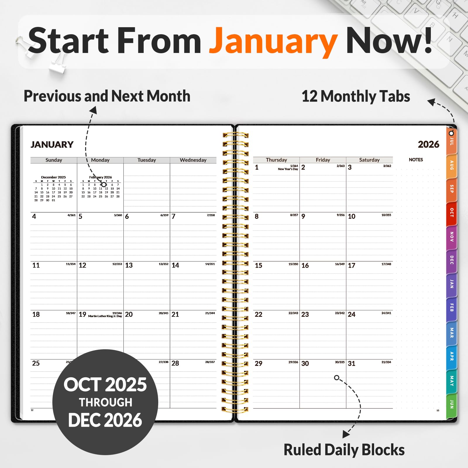 SUNEE 2026 Weekly and Monthly Planner - from January 2026 - December 2026 Daily Agenda Planner with Monthly — view 2