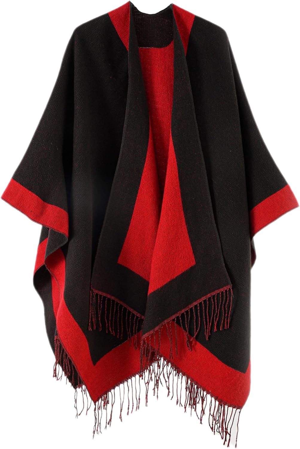 Châle Surdimensionné Chaud Pour Femme - Design Simple Et élégant - Couleur Pure - Avec Pompons - Pour L'automne Et L'hiver, Noir, Taille Unique