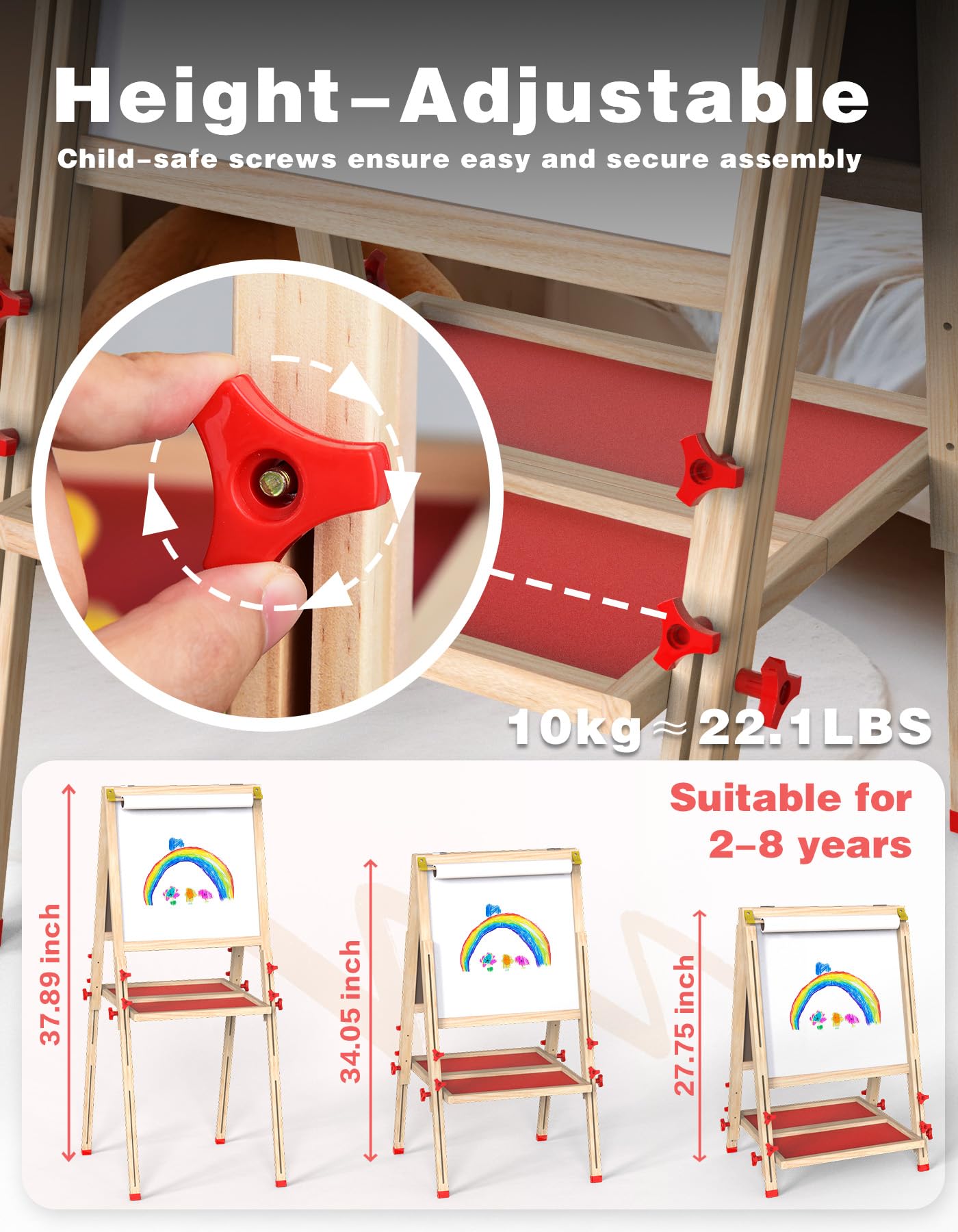 Caballete de arte para niños, caballete plegable para pintar pizarra blanca de doble cara y pizarra, tablero de dibujo de pie con rollo de papel, caballete para niños de 2 a 4 años, 4 a 8, 8 a 3