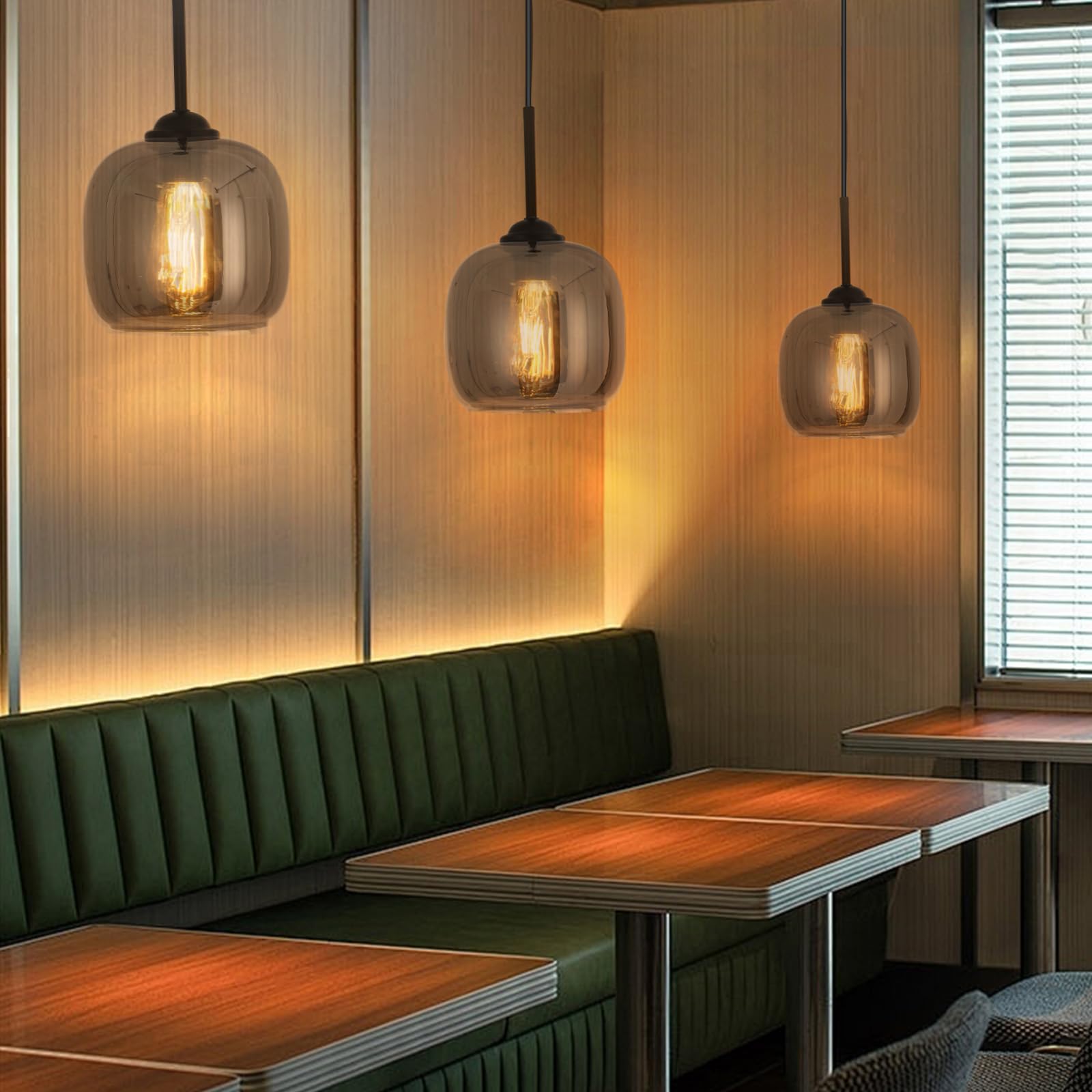 Lampada a sospensione Moderna, Lampadario in Vetro Grigio Fumé, Filo Sospeso Regolabile, Lampadario per Cucina, Tavolo da pranzo, Camere da letto (E27, Escluse le lampadine)