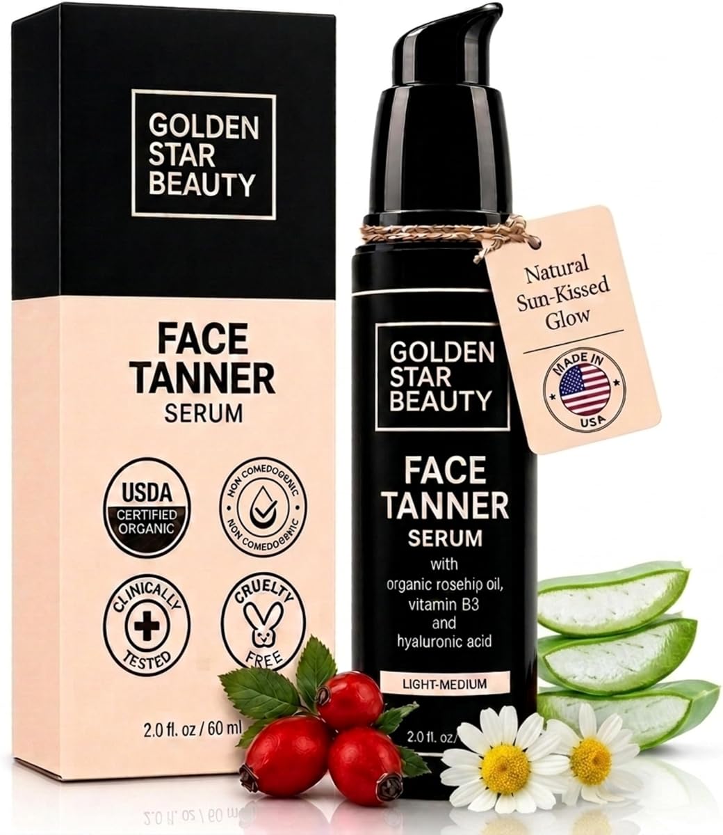 Bronceador facial: suero autobronceador con ácido hialurónico y aceites orgánicos, autobronceadores más vendidos, bronceador facial sin sol para un brillo natural bañado por el sol, humectante bronceador falso, 2.0 fl (ligero a medio) | Ácido hialurónico y aceites orgánicos, bronceador facial sin sol, brillo natural bañado por el sol, crema hidratante de bronceado falso